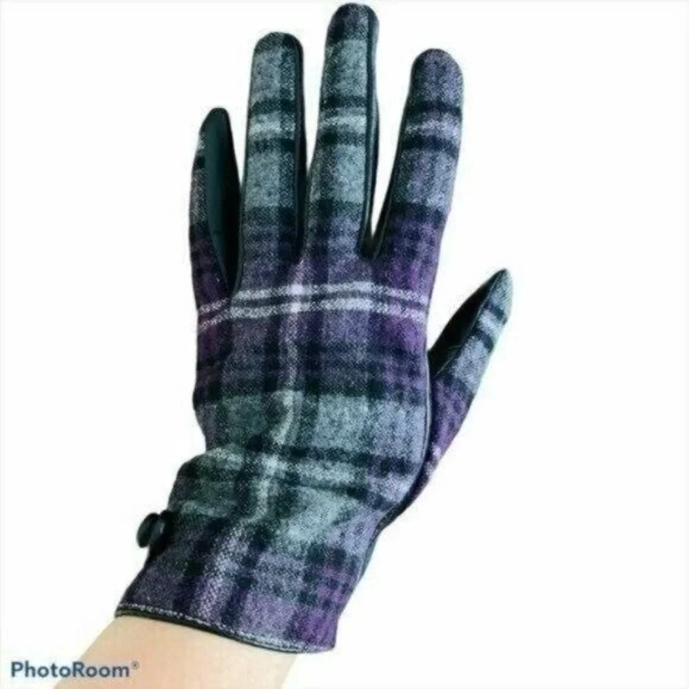 Leather and Tartan Gloves Sz M